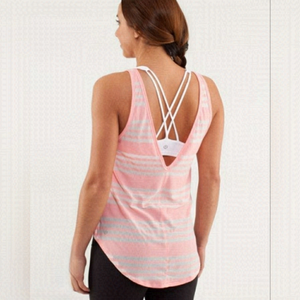 Lululemon Open Back Tank Top Pink Stripe Yoga Workout Size 4